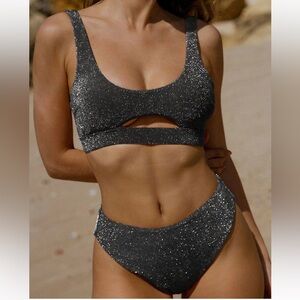 Berlook Black Lurex Cut Out Bikini Set